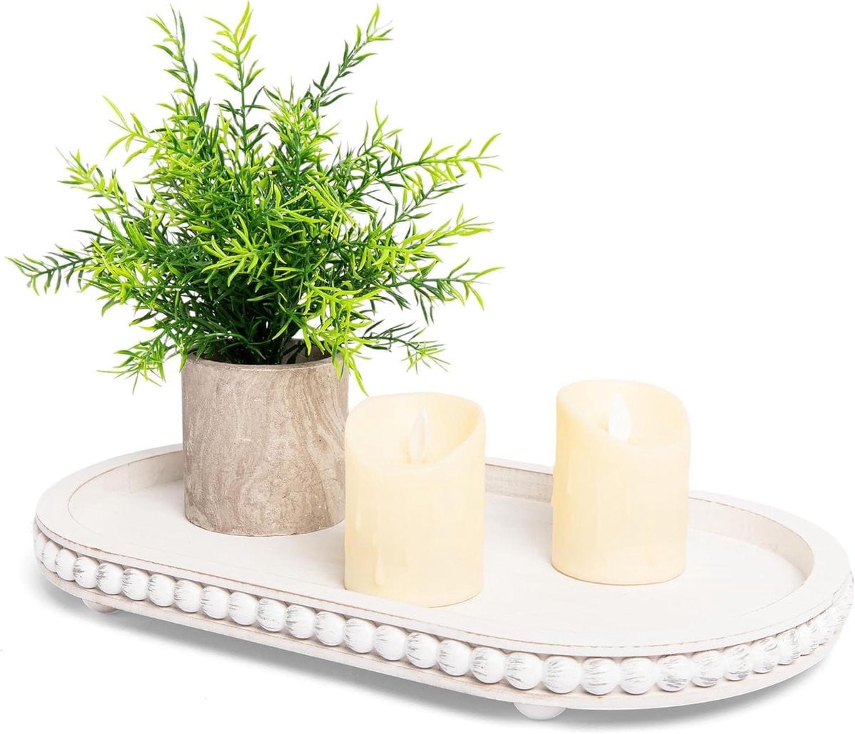 Decoratieve houten tray met gepolijste afwerking in wit - Breedte: 38 cm