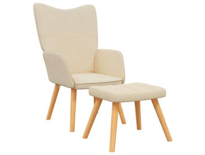 Relaxsessel mit Hocker Creme Stoff Stahlrahmen,Holzbeine,Schaumstoff-Polsterung,quadratische Nähte,max. 110 kg pro Sitzplatz