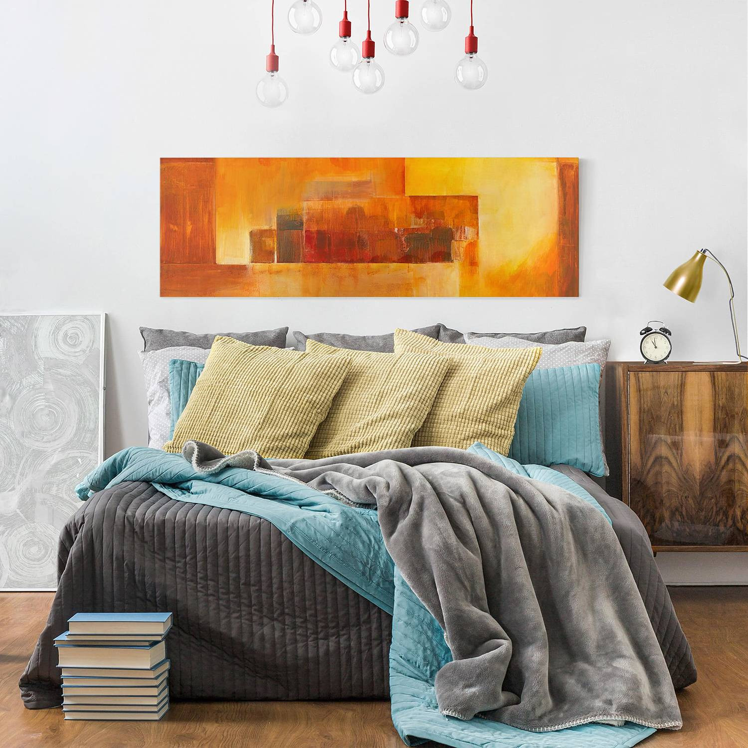 home24 Indian Sommer I abstracte wanddecoratie, oranje linnen, Breedte: 120 cm