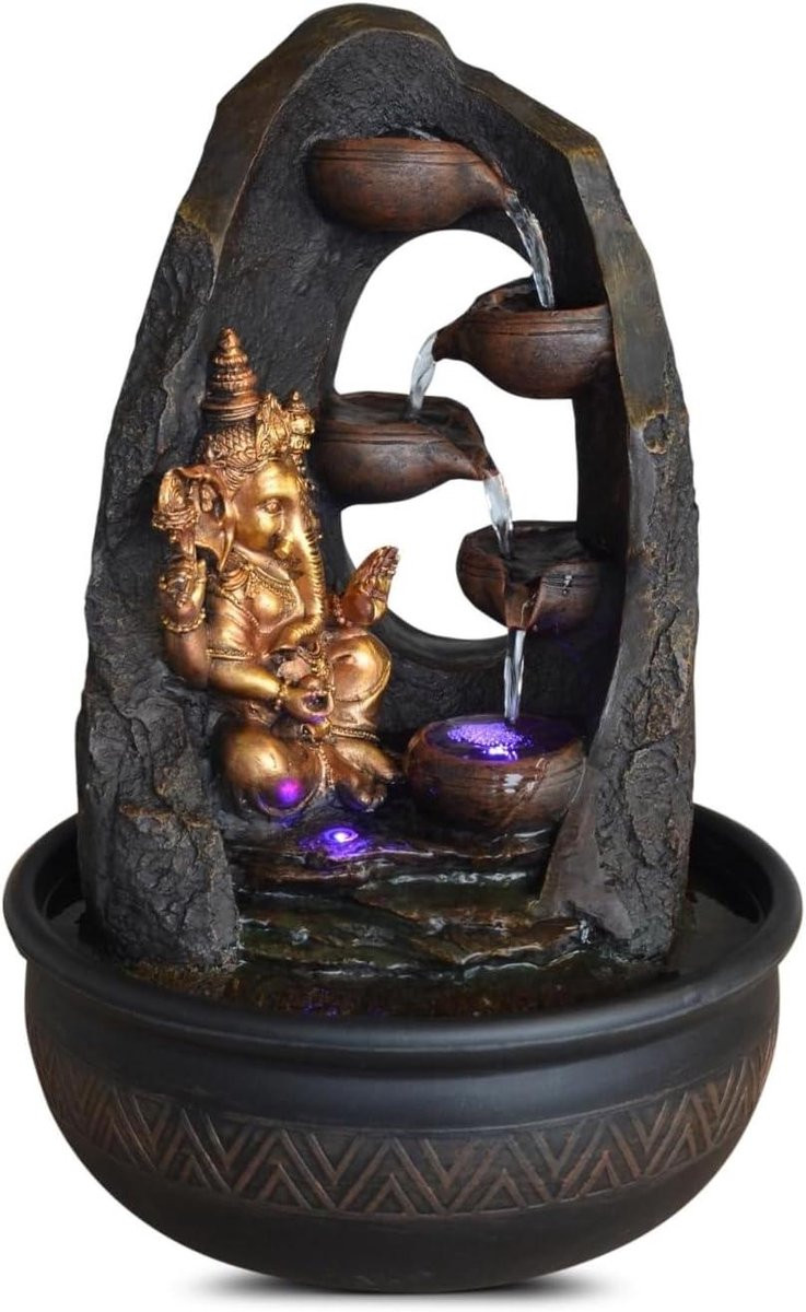 Bruine binnenfontein waterornament met geïntegreerde LED-verlichting, Hoogte: 40 cm
