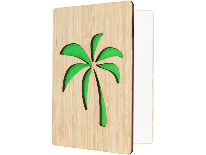 Grusskarte aus Bambus, Palme, grün, Klappkarte