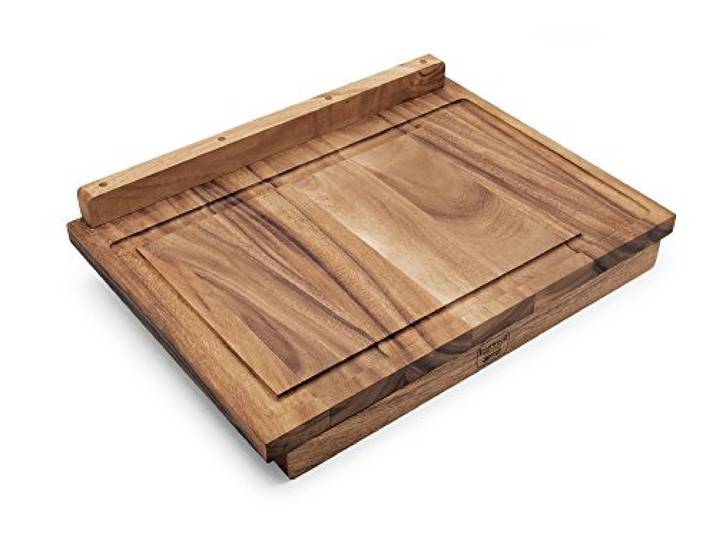 Ironwood Gourmet Doppelseitiges Lyon Gebäck-/Schneidebrett mit Saucenrille, Akazienholz, 43,8 x 61 x 3,2 cm