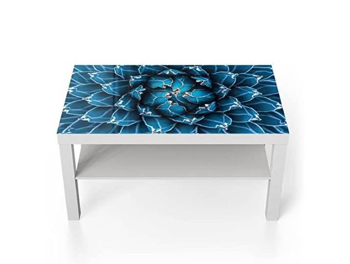 DEQORI Glastisch weiß groß 90x50 cm Motiv Detailansicht einer Agave ausgefallener Beistelltisch aus Glas Hochglanz Couchtisch fürs Wohnzimmer moderner Couch Tisch mit Design