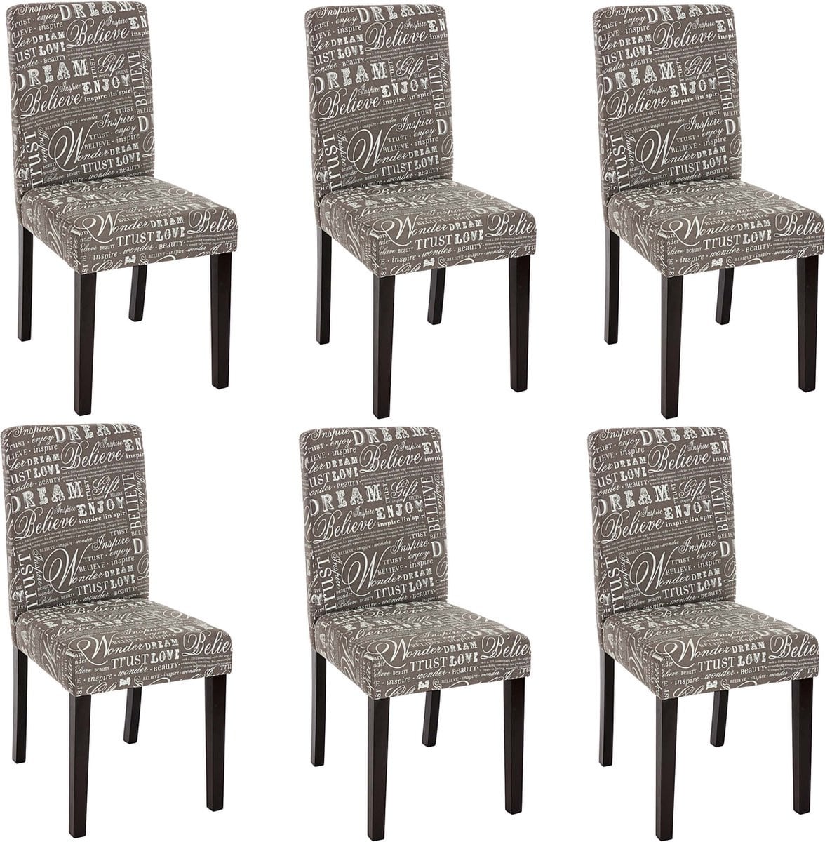 Set van 6 eetkamerstoelen Littau - Grijs textiel met donkere poten