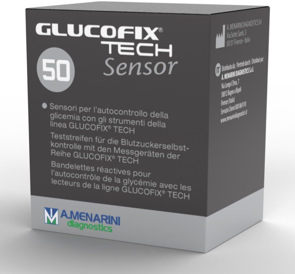 A MENARINI DIAGNOSTICS A. Menarini - Glucofix Tech Sensor Strisce per Misurazione Glicemia 50 Pezzi - Strisce Reattive per Misuratore Glicemia