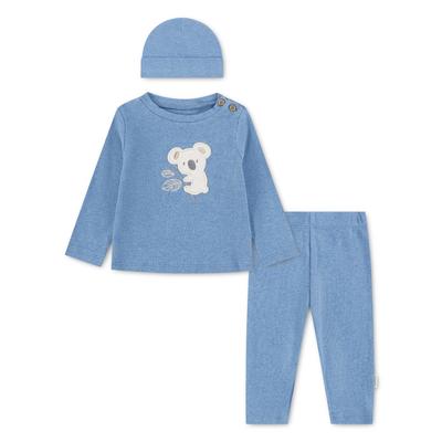 Langarmshirt & Hose HUGGIES BABYWEAR "HUGB PANT SET + ATTACHMENT", Mädchen, Gr. 4 (9M/74), blau (blau harbor htr), Jersey, Obermaterial: 97% Baumwolle, 3% Elasthan, meliert, KOB Set-Artikel, mit Koala-Applikation und passendem Mützchen