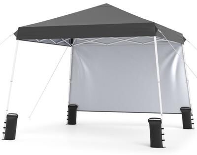 Costway 9 ft x 9 ft Pop Up Canopy Tent with 8 Ground Stakes 4 Wind Ropes and Carry Bag for Outdoor Party-Gray
