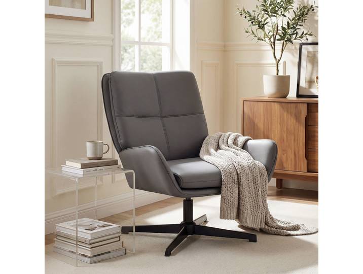 HOMCOM Fauteuil Salon PU Gris Pieds Métalliques Rembourré