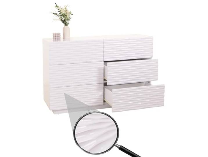 Mendler Kommode HWC-M52 81x120x42cm Hochglanz weiß Schrank, Sideboard, 3D-Design, Schubladen, Push-to-Open