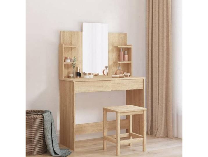 (Brun)Coiffeuse Maquillage avec miroir chêne sonoma 96x39x142 cm 792224