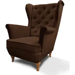 CHESTERFIELD-SESSEL Falco braun mit Holzbeinen