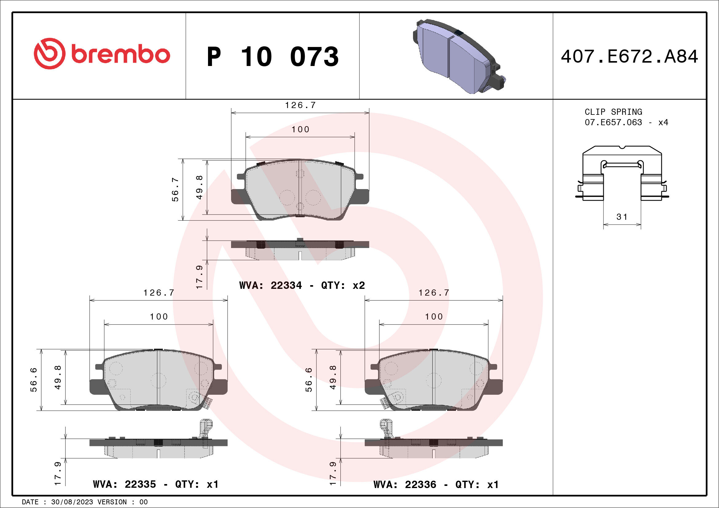 Brembo Bremsbelagsatz, Scheibenbremse P 10 073 Für Chevrolet