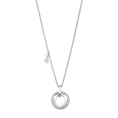 Kette mit Anhänger LOTUS "Essentials", silber (edelstahlfarben, kristallweiß), Halsketten, Damen, Edelstahl, L: 50, mit Glasstein