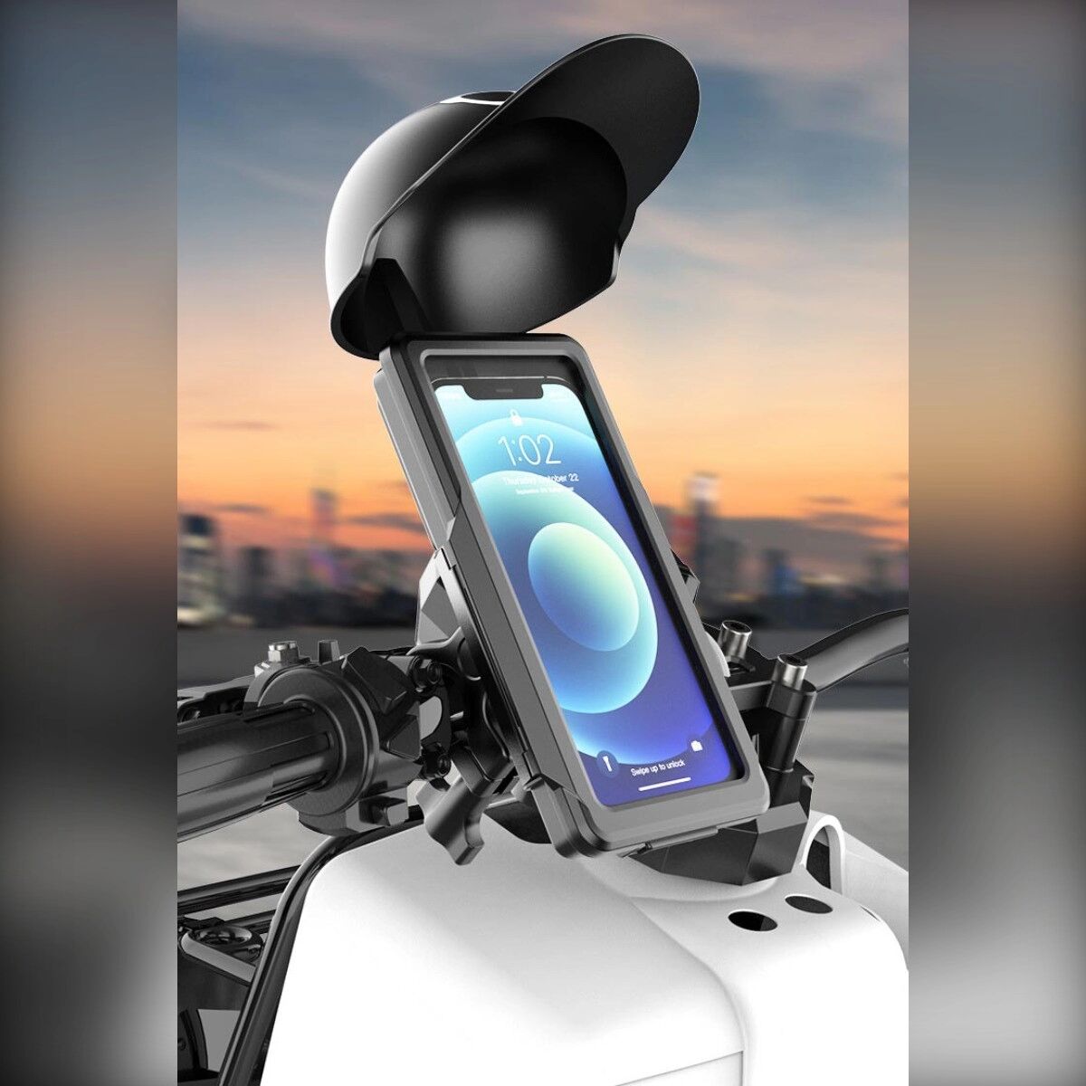 INF Support de téléphone monté sur rétroviseur pour vélo avec pare-soleil - Libération rapide, étui étanche, compatible avec