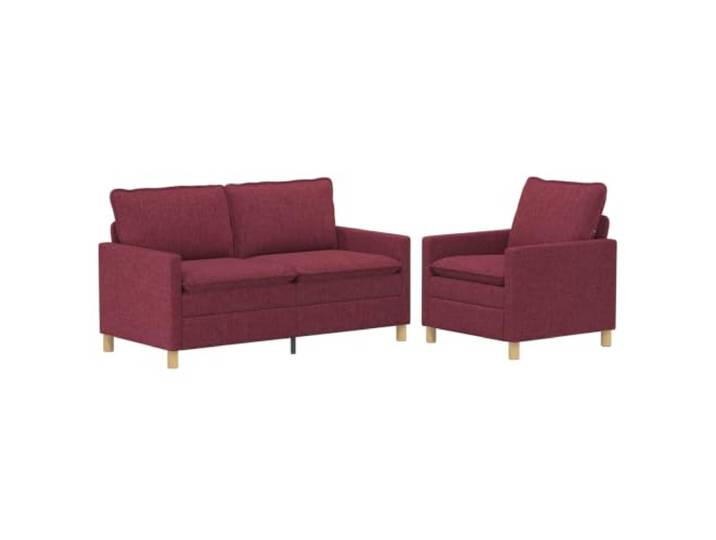 Coespram Sofaset 2-Teilig Weinrot Stoff Couch Modern Metallrahmen Zweiteiliges Polstermöbel-Set mit weichen Schaumstoffkissen und stabiler Unterkonstruktion für Ihr Wohnzimmer.