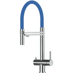 3 Wege Wasserhahn Küchenarmatur, Edelstahl Massiv mit 360° schwenkbarem Auslauf, abnehmbare 2 strahl Handbrause, Hochglanz / Blau