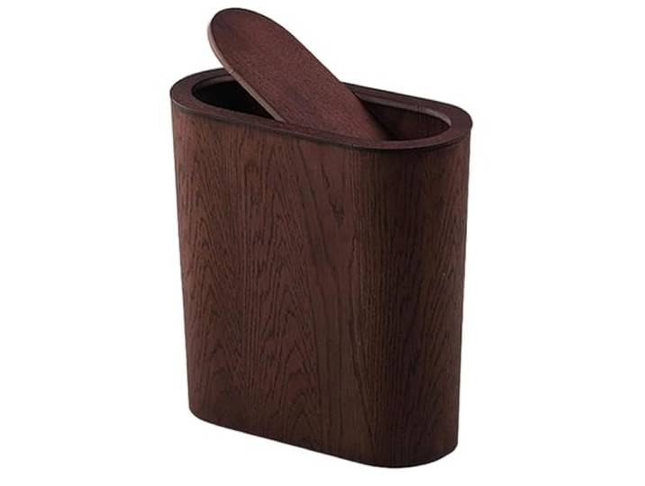 DLLDQBD Großer Holz-mülleimer, Nordisch, Ultraschmal, Für Badezimmer, Wc, Lücke, Mülltonne, Küche, Büros, Langlebiger Papierkorb, Kreativer Papierkorb, Mit Schwenkbarem Deckel(Color:Dunkelbraun)