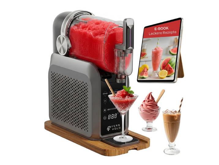 FERNHOLD Slush-Eismaschine Slush Maschine mit 7 Programmen, 1,8 l, 220 W, LED-Display, kein Eis nötig, für Slush, Eiscreme, Frappé & Milchshake