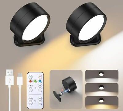 Inspired Living LumiFlex Magnetic Rechargeable Wall Sconce With Remote Control black 2pcs