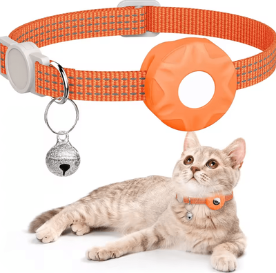 Inspire Curations TrackBell AirTag Cat Collar Reflective Safety Collar With Bell orange no Airtag Locator