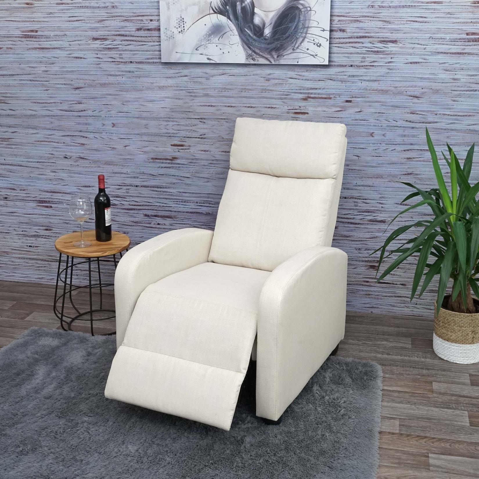 Fernsehsessel MCW-F76, Relaxsessel Sessel Liegesessel, Liegefunktion verstellbar Stoff/Textil ~ creme