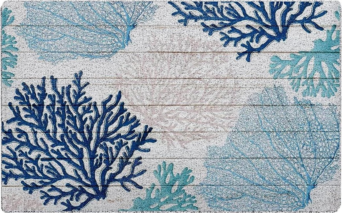 Stranddeurmat Blauw - Welkom mat Kust - 43 x 76 cm