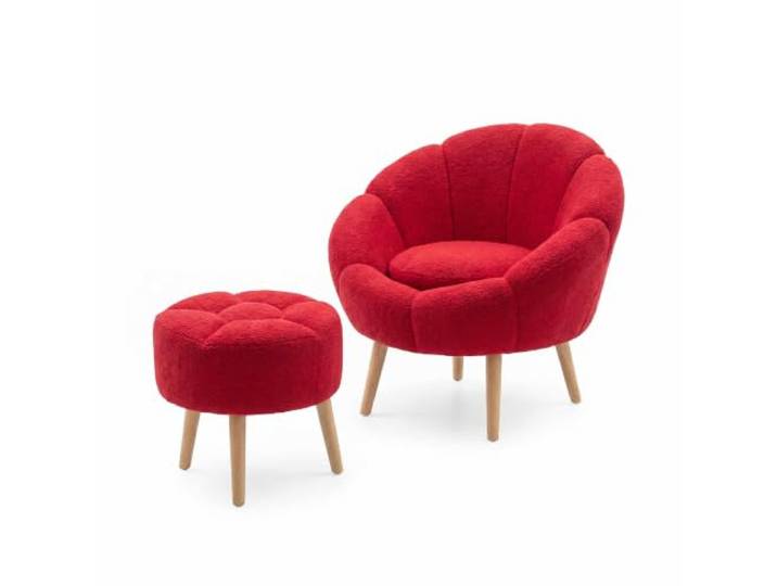 Hanah Home Elegant Wing Chair & Pouffe Set (2 Pieces), Fuchsia 100% Melamine Coated Particle Board, 18 mm Super Soft Sponge, Stylish & Comfortable