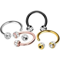 Chirurgenstahl Hufeisenring EPOXY-RING-KUGELN + KRISTALLE