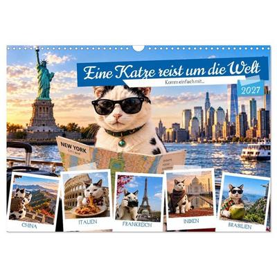 Eine Katze reist um die Welt (Wandkalender 2027 DIN A3 quer), CALVENDO Monatskalender