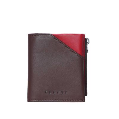 Mini Geldbörse MARGELISCH "noonyu slim boy", Damen, braun (braun, rot), Rindsleder, Kleinlederwaren, LGW zertifiziertes Leder