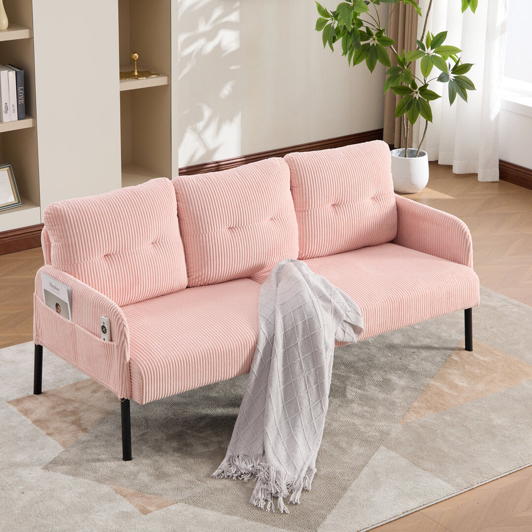 Rebrilliant 3 Seater Corduroy Sofa Pink Corduroy 80cm H X 171cm W X 72cm D