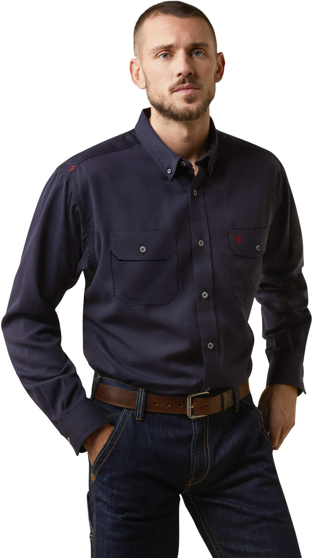 Men's Flame-Resistant Air Inherent Work Shirt in Navy Heather, Size: Small by Ariat