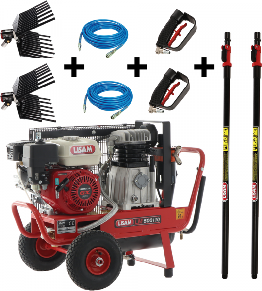 Kolbenkompressor Lisam LM 500/10 - KIT HOBBY 2 Bediener  + 2 pneumatische Olivenrüttler MG Magnesium + 2 Teleskopverlängerungen AT02