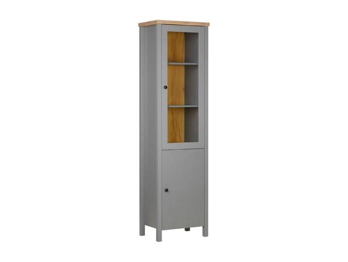 Homestyle4u Glasvitrine Vitrinenschrank Glasvitrine Highboard Wohnzimmerschrank Grau Glas Geschirrschrank, Vitrinenschrank