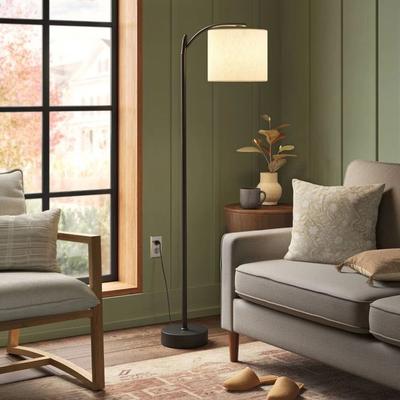All Categories Goods Threshold Downbridge Floor Lamp With Black Tan Shade, Ambient Light, Metal Base, Linen Drum For Living Room Threshold Downbridge Floor Lamp With Black Tan Shade, Ambient Light, Metal Base, Linen Drum For Living Room