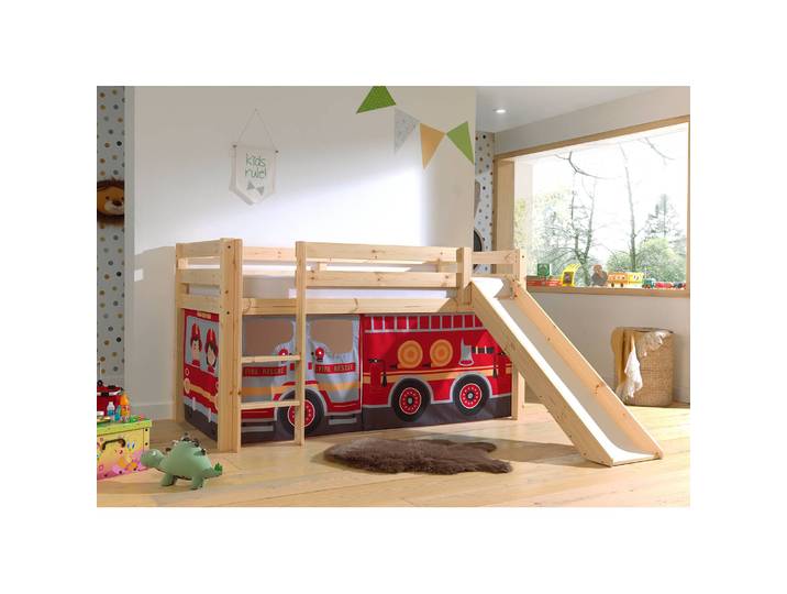 Halbhochbett Fire Rescue 210 x 114 x 218cm Braun/Kiefer mit Rutsche