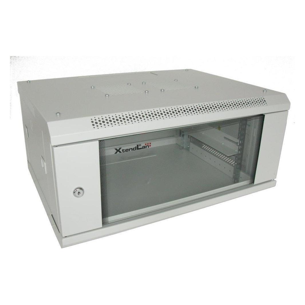XtendLan 19" nástěnný rozvaděč 4U 600x450, nosnost 60 kg, skleněné dveře, svařovaný, šedý (4 HE, 19 Zoll Rack) (WS-4U-64-GREY-P)