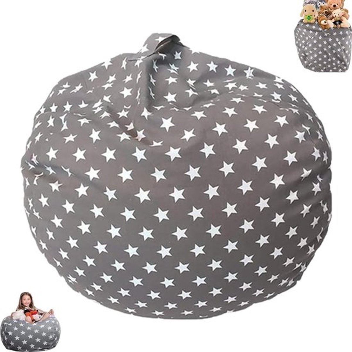 Pluche opbergtas voor knuffels en kleding met rits, multifunctionele poef en zitzak voor kinderen, 61 cm