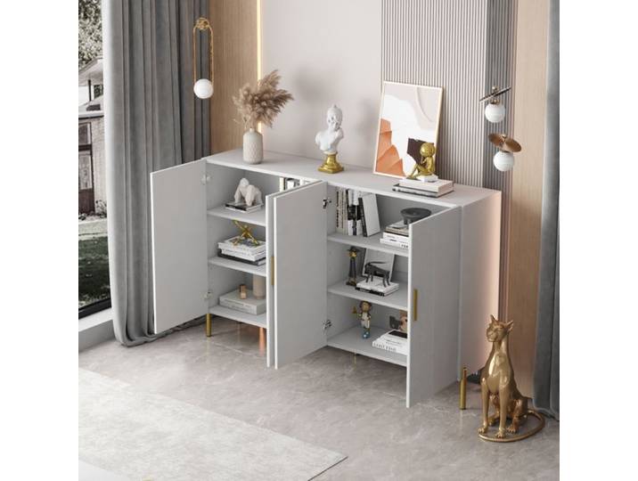 Buffet 4 portes rangements avec étagères réglables Blanc FloraGrace