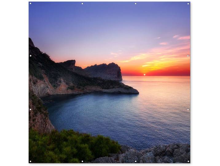Tuinposter - Bergen - Zee - Zonsondergang - Rotsen - 200x200 cm - Tuindecoratie - Tuinschilderij