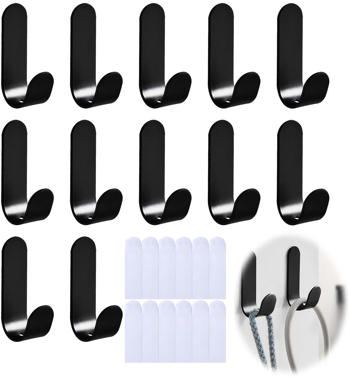 Set van 12 RVS zelfklevende haken voor handdoeken en kleding, ideaal voor badkamer en keuken