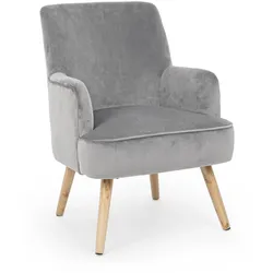 Sessel Adeline in Samt-Optik, klassisches Design, grau, gepolstert, Buchenholzgestell