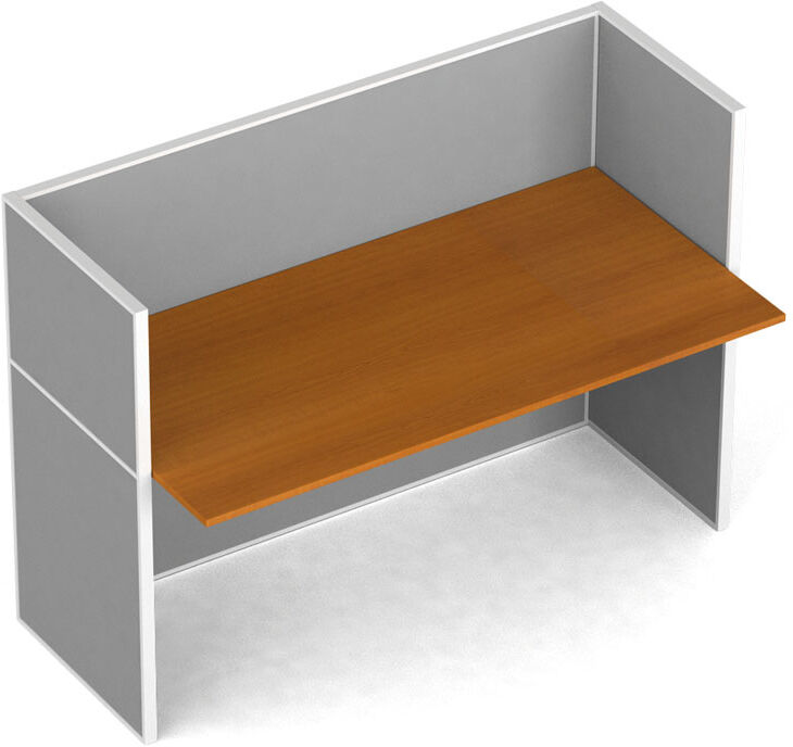 B2B Partner Büroschreibtisch mit Textil-Trennwänden, 1 Platz, grau/Kirschbaum