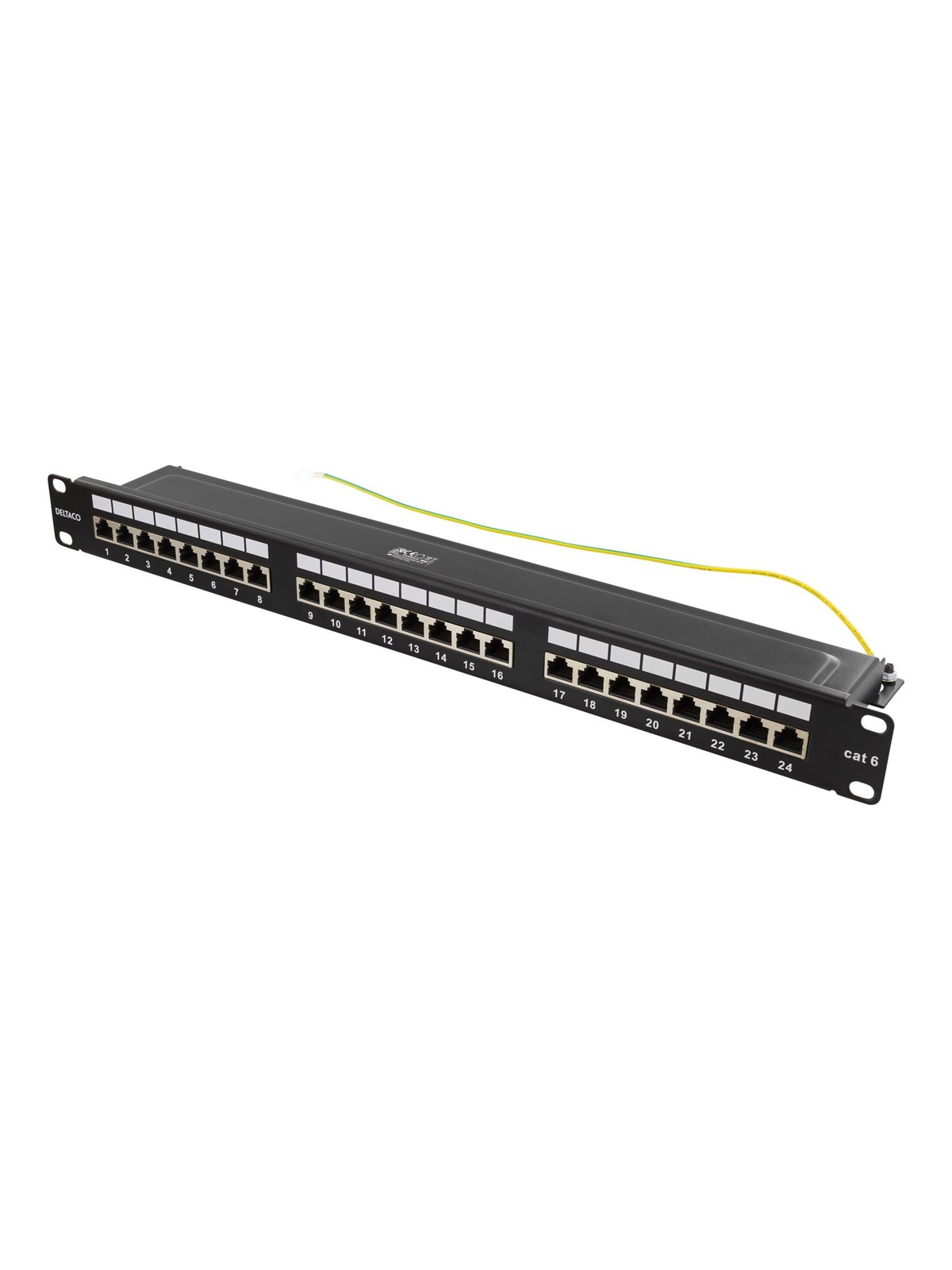 Deltaco PAN-201 STP patch panel 24xRJ45 Cat6 1U 19" metal black
