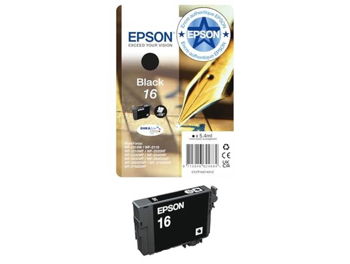Epson 16 Stylo Plume Noir\, Cartouche d'encre d'origine\, WF-2010W WF-2510WF WF-2520NF WF-2530WF WF-2540WF WF-2630WF WF-2650DWF WF-2750DWF WF-2660DWF WF-2760DWF