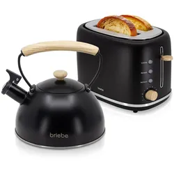 Briebe Nordic Set Toaster 2 Scheiben Breite Schlitze + Wasserkessel Induktion 2,3 L, SKT1177BLK, Schwarz
