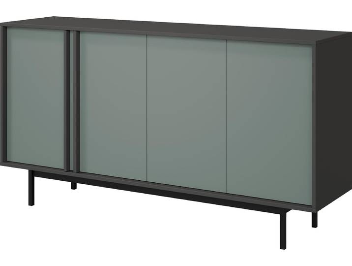 MIRJAN24 Sideboard Alsy 4D REG 6, Kommode mit vier Drehtüren, Schwarze Metallfüße (Farbe: Anthrazit / Aloe)