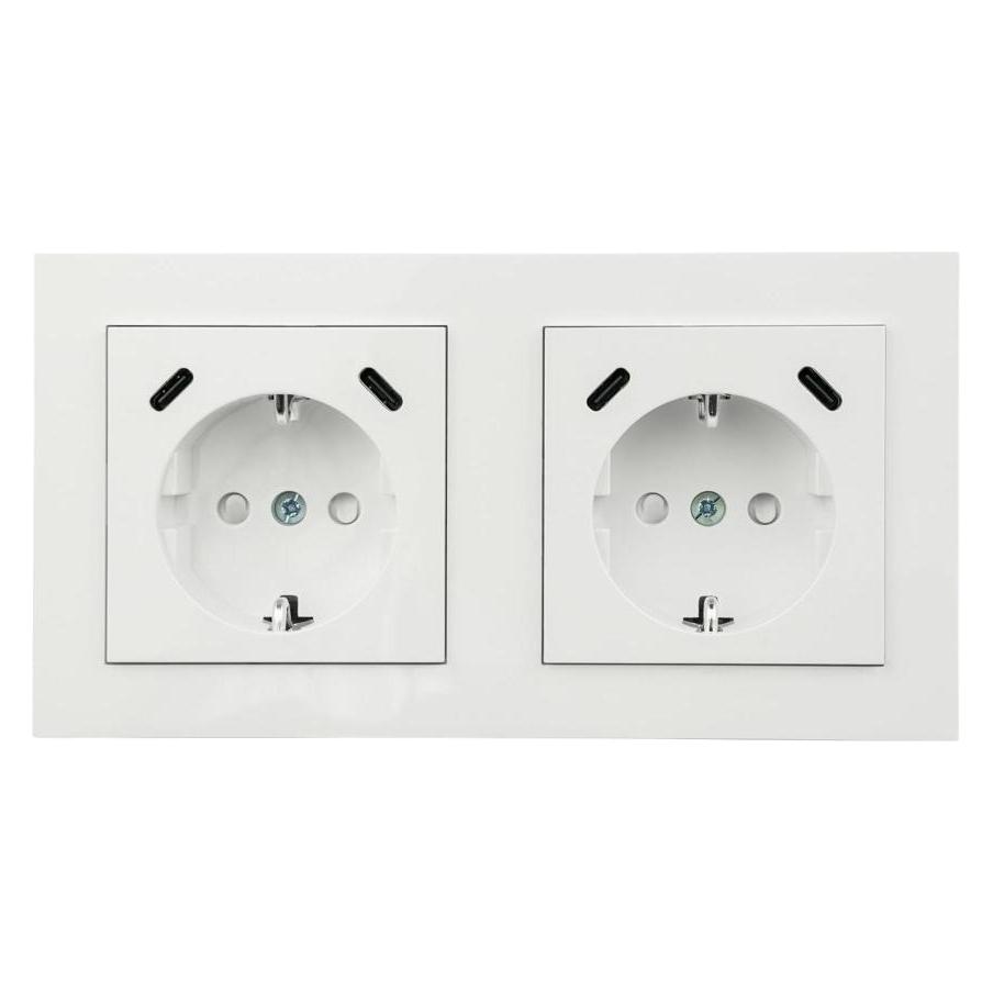 Kabelmeister 2-fach Schutzkontakt-Einbausteckdose mit 2x USB-CTM, 25W, weiss (426375)