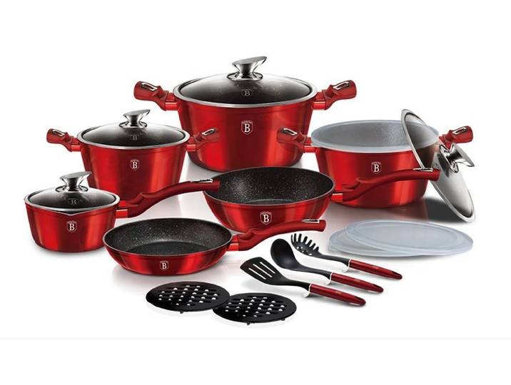 BerlingerHaus Topf-Set Geschirr-Set Burgund Metallic Line 18-teilig