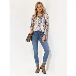 DINE 'N' DANCE Jeanshose Jive 5-Pocket-Style Strasssteinknopf knöchellang